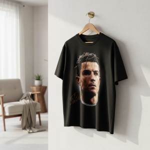 Black Graphic Portrait Print Casual T-Shirt