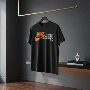 Stussy Nike Black Orange Logo Beach Crew T-Shirt