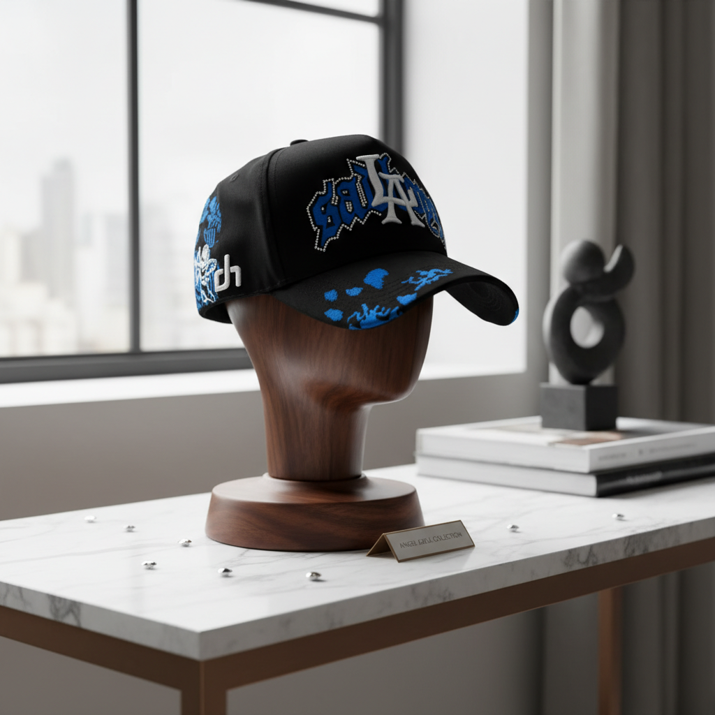 Dandy Hats Angel Azul Embroidered Black Cap