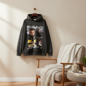 Vintage Graphic Print Streetwear Oversized Black Hoodie