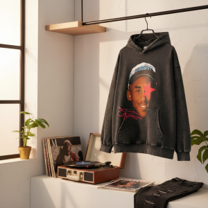 Vintage Graphic Oversized Black Hoodie for Men