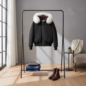 Men's Black Winter Jacket with Fur Hood