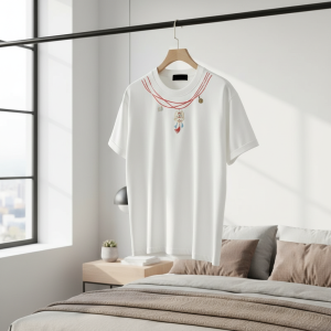 White 3D Cartoon Embroidered Cotton T-Shirt Unisex Casual