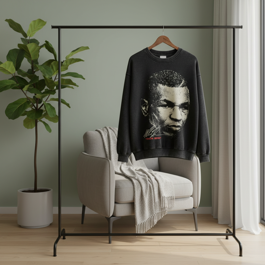 Vintage Iron Mike Graphic Black Oversized Sweatshirt