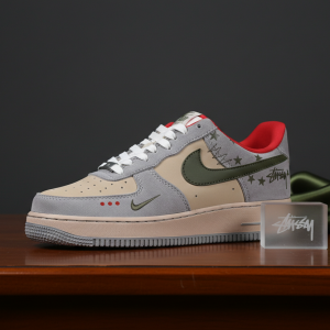 Stussy x Nike Air Force 1 Gray Green Sneakers