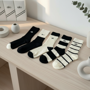 Alo Black White Cotton Crew Socks 5Pack