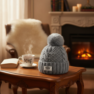 UGG Gray Knit Plush Pom Beanie Winter Hat