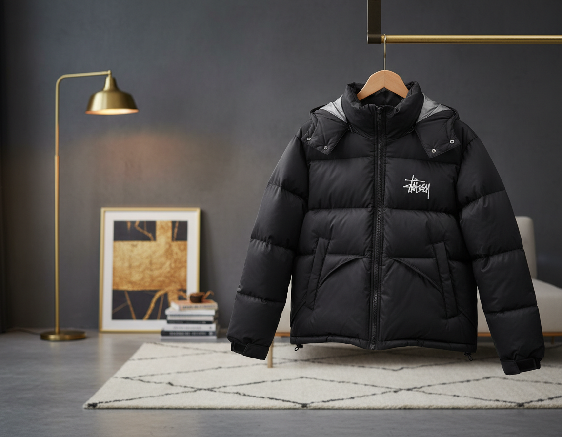 Stussy Black Puffer Jacket Winter Coat