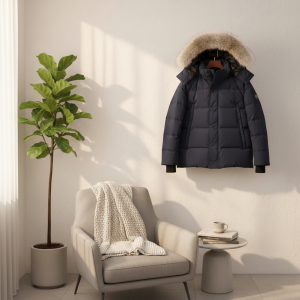 Men’s Winter Down Jacket Fur Hood Navy Coat