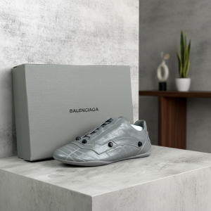 Balenciaga Gray Leather Casual Sneakers Shoes