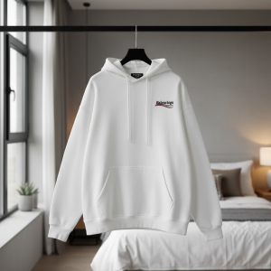 Balenciaga White Logo Print Pullover Hoodie
