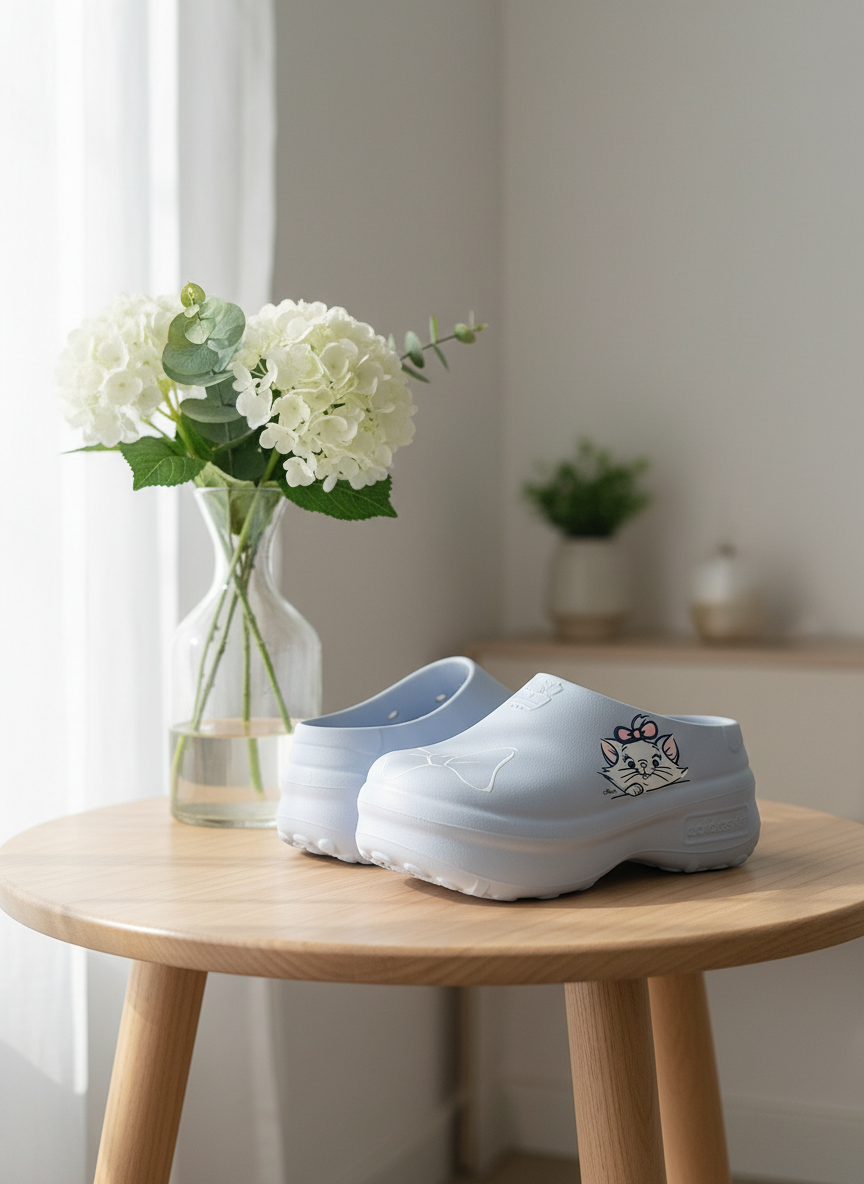 Adidas White Slip On Clogs Cute Cat Design Shoes