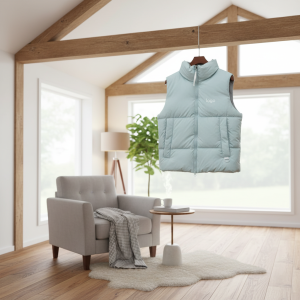 Light Blue Sleeveless Puffer Vest Winter Outerwear