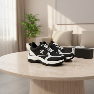 Chanel Black White Platform Logo Sneakers