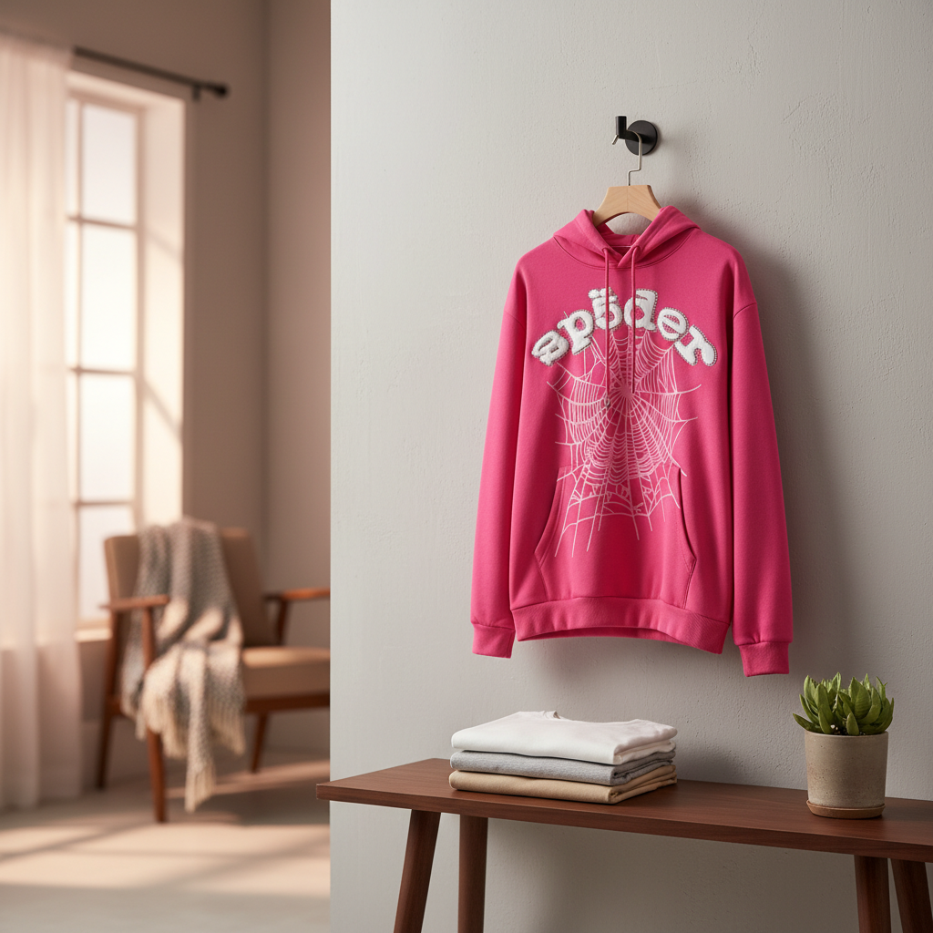 HoodiesSpider Pink Web Pattern Pullover Hoodie