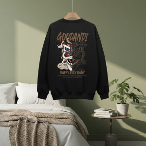 GOODANDI Dragon Lion Print Black Cotton Sweatshirt