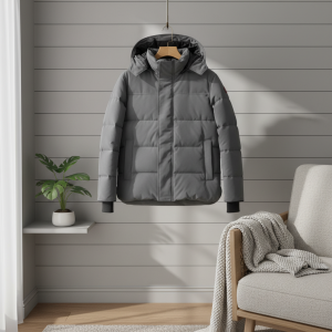 Men’s Winter Hooded Puffer Jacket Warm Gray Coat