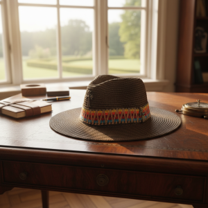 Chrome Hearts Brown Woven Fedora Hat with Cross Charm