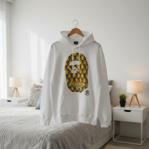 BAPE White Hoodie Cartoon Graphic Streetwear Pullover