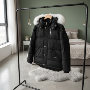 Men’s Winter Warm Hooded Parka Jacket Black Fur Trim