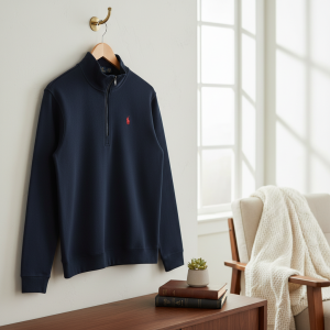 Ralph Lauren Navy Wool Half Zip Sweater Men