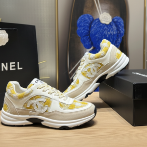 Chanel Classic Sport Tweed Leather Sneakers Yellow