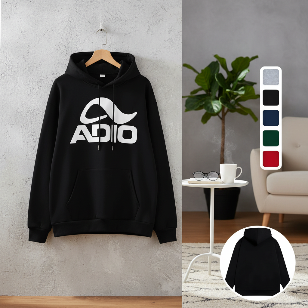 ADIO Logo Black Pullover Hoodie Unisex Casual Sweater