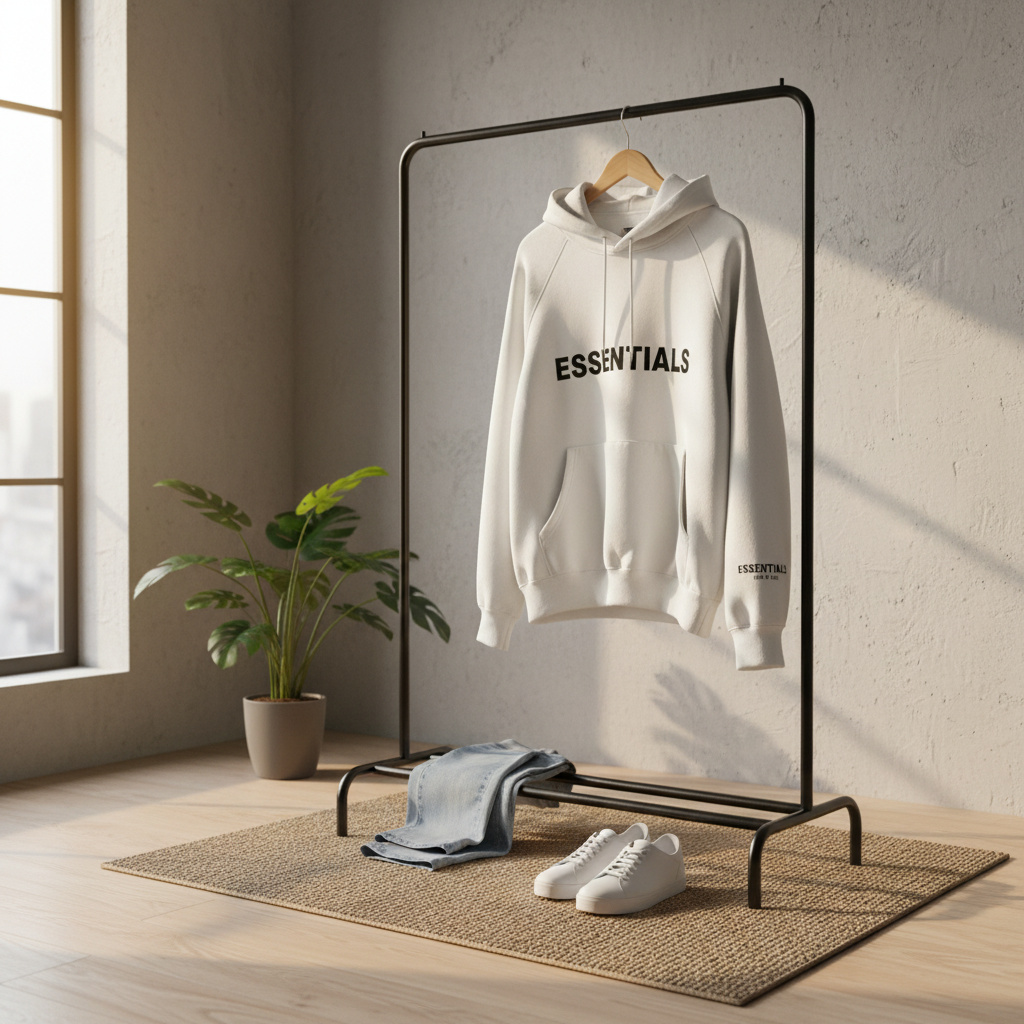 Essentials Oversized White Hoodie for Men Women Pullover