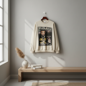 Vintage Style Graphic Print Oversized Beige Sweatshirt