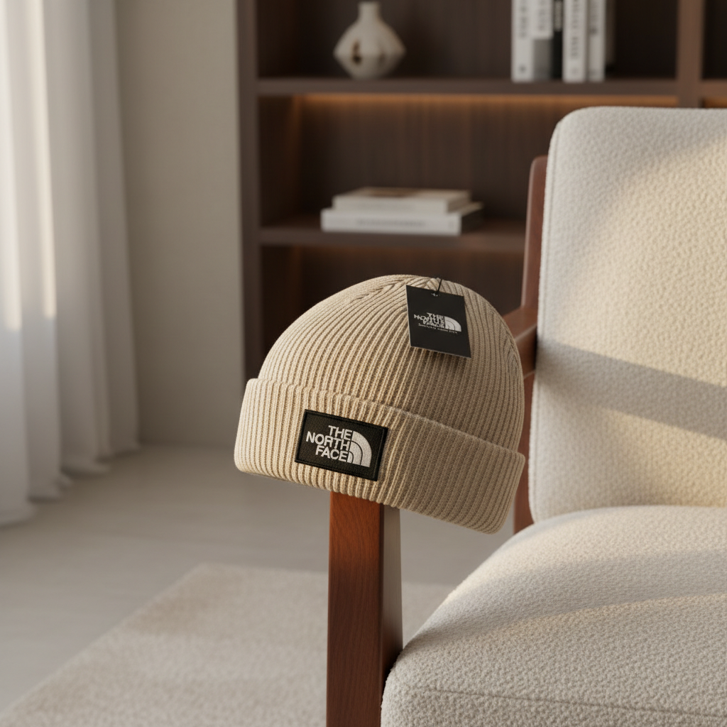 The North Face Beige Knit Winter Beanie Hat