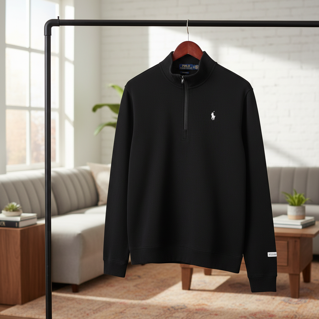 Ralph Lauren Black Half Zip Cotton Knit Sweater