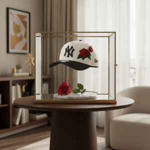 Baseball Cap White Black with Red Rose Embroidery