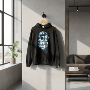 BAPE Shark Head Blue Print Black Hoodie
