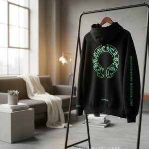 Chrome Hearts Black Hoodie Neon Green Horseshoe Pullover
