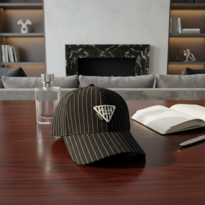 Prada Black Pinstripe Cotton Baseball Cap