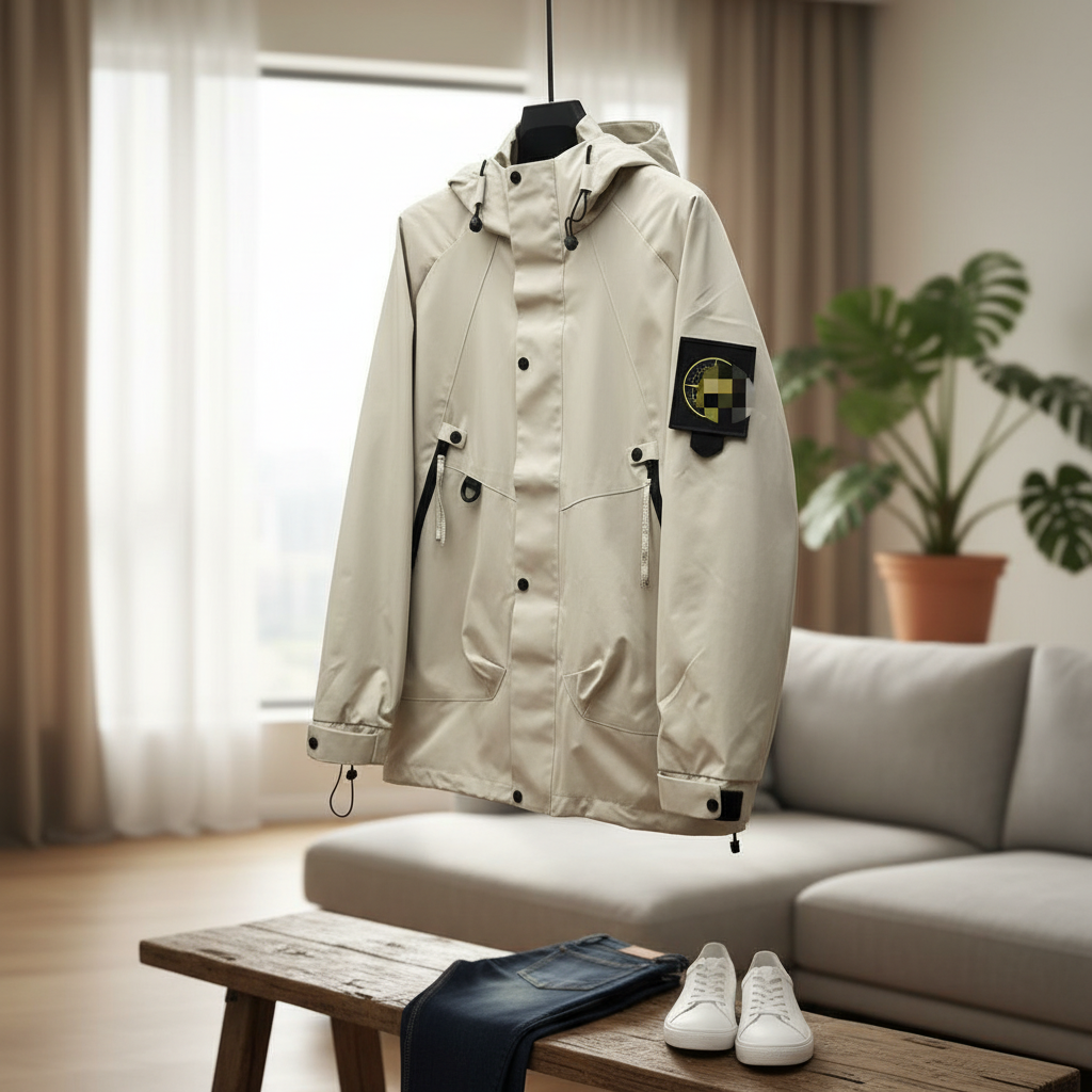 Stone Island Beige Hooded Waterproof Jacket