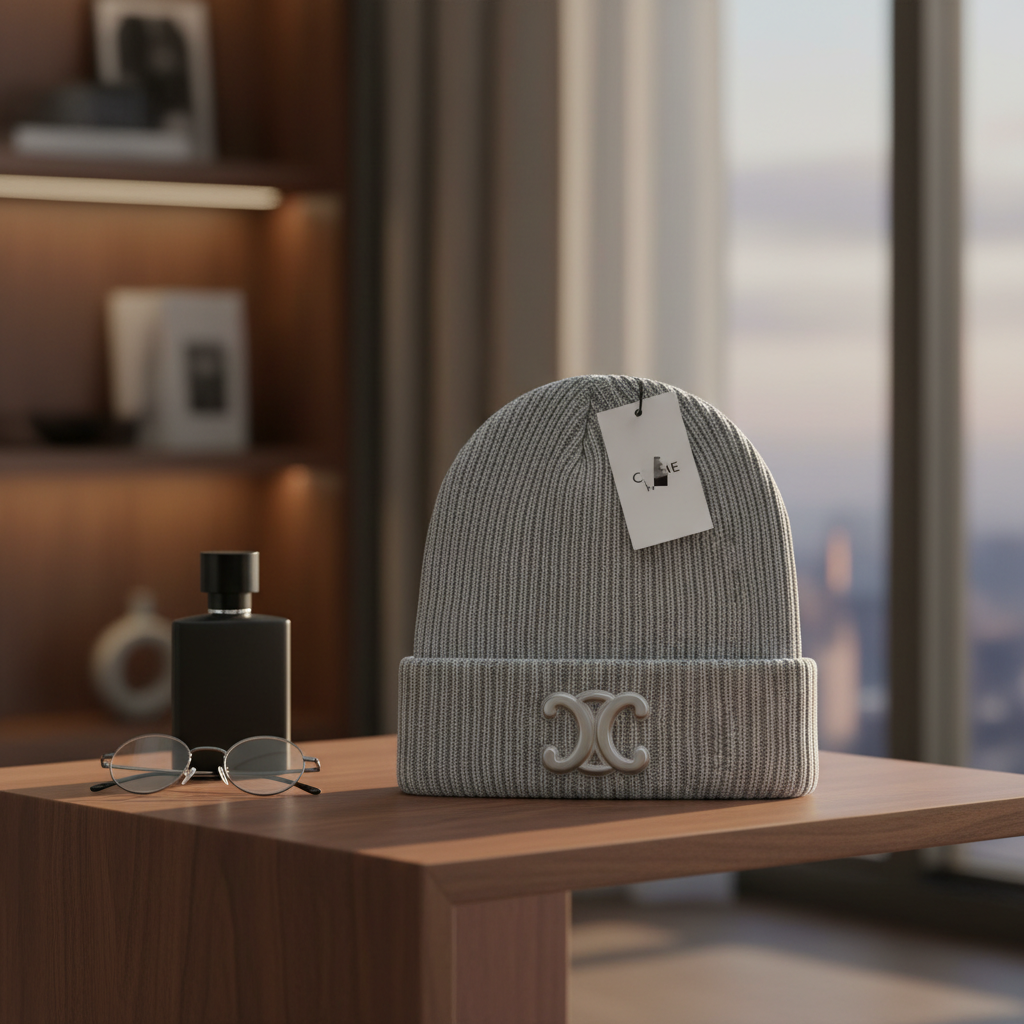 Celine Gray Knitted Winter Beanie Hat