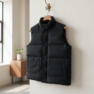 Men’s Black Puffer Vest Winter Warm Sleeveless Jacket