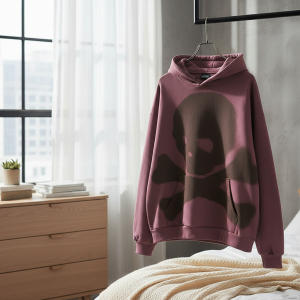 Wine Red Skull Print Heavy Cotton Hoodie