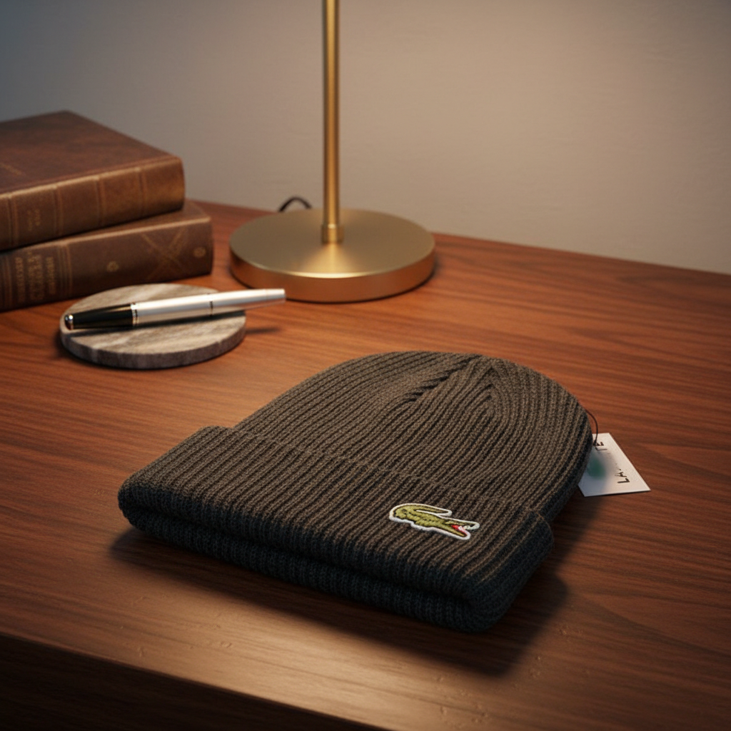 Lacoste Knitted Beanie Hat Winter Warm Unisex Black