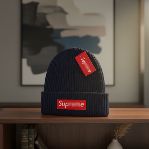 Supreme Ribbed Knit Navy Winter Beanie Hat