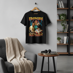 Vintage Rap Graphic Print Black Cotton T-Shirt