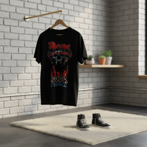 Vintage Skull Flame Graphic Black T-Shirt