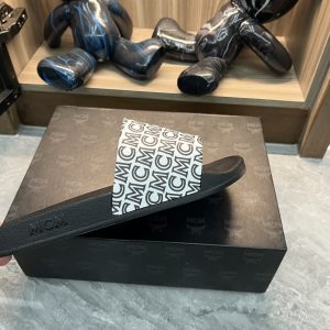 MCM Logo Black White Slide Sandals