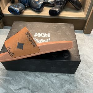 MCM Luxury Brown Leather Slide Sandals