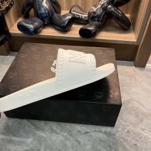 MCM White Logo Slide Sandals for Men Women