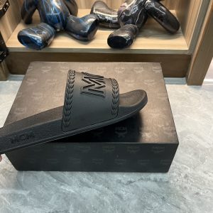 MCM Black Logo Slide Sandals for Men