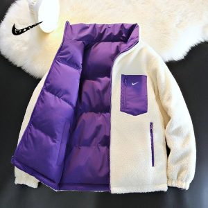 Nike Fleece Puffer Jacket White Purple Winter Coat