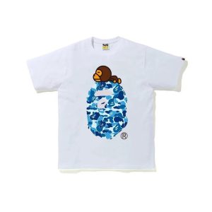 Bape Blue Camo Ape Head Graphic White T-Shirt