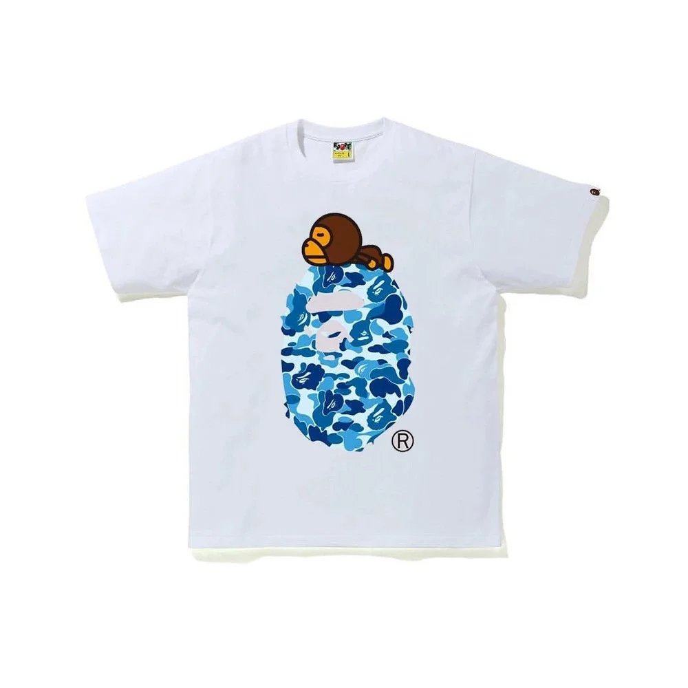 Bape Blue Camo Ape Head Graphic White T-Shirt